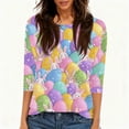 thumbnail image 1 of Lumtrix Easter Shirts for Women Bunny Graphic 3/4 Sleeve Top Colored Eggs Print Tees Round Neck Blouse Loose Fit Tunic Purple XL, 1 of 4