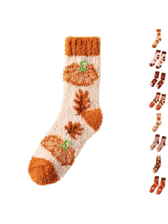 Fall Thanksgiving Fuzzy Socks Men Women Non Slip Slipper Sock Warm Winter Socks Fluffy Cozy Cute Pattern Socks B One Size
