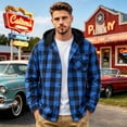 thumbnail image 1 of Lumtrix Flannel Shirt For Men Casual Long Sleeve Button Down Plaid Shirts Jackets Loose Drawstring Hooded Tops With Pocket Blue S, 1 of 6