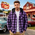 thumbnail image 1 of Lumtrix Flannel Shirt For Men Casual Long Sleeve Button Down Plaid Shirts Jackets Loose Drawstring Hooded Tops With Pocket Purple S, 1 of 6