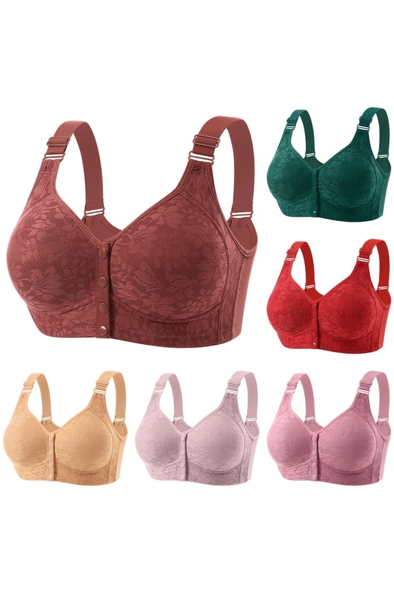 Front Closure Bras for Older Women Full Coverage Comfortable Lace Bras No Underwire Plus Size Bralettes Complexion 42