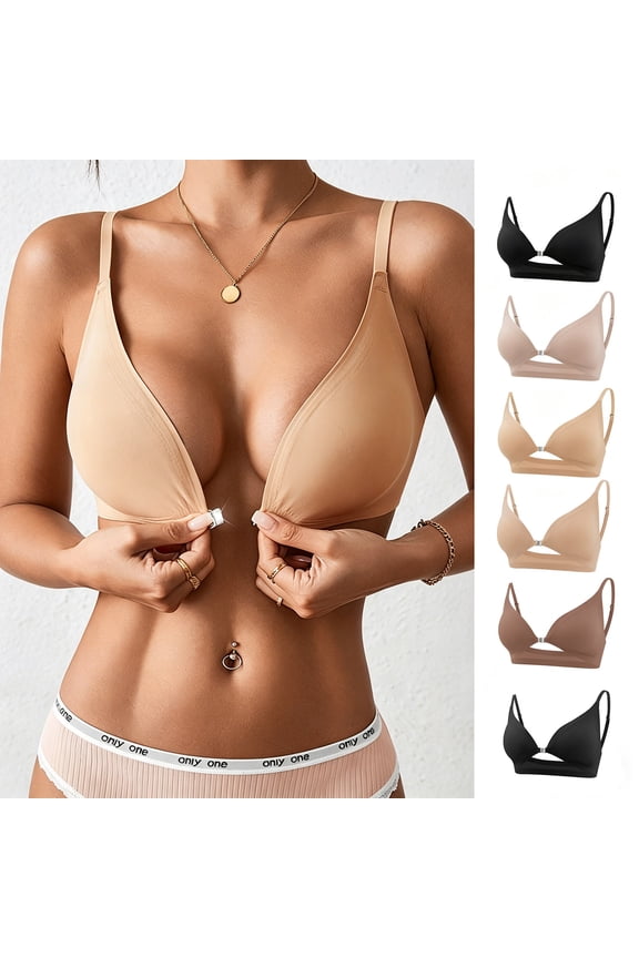 Front Closure Bras for Women Deep V Adjustable Strap Bralette Hollow Out Wireless Seamless Bralettes Comfy No Underwire Jelly Bra Coffee 34