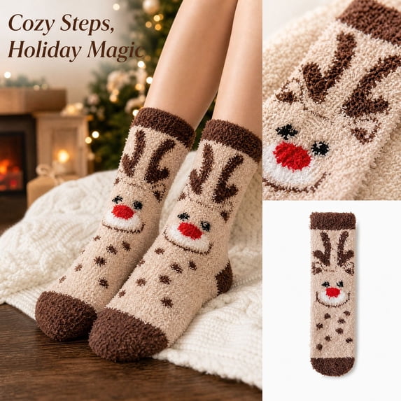 Lumtrix Fuzzy Fluffy Warm Socks For Women Winter Cozy Thick Cute Pattern Crew Sleep Comfy Fleece Socks E One Size