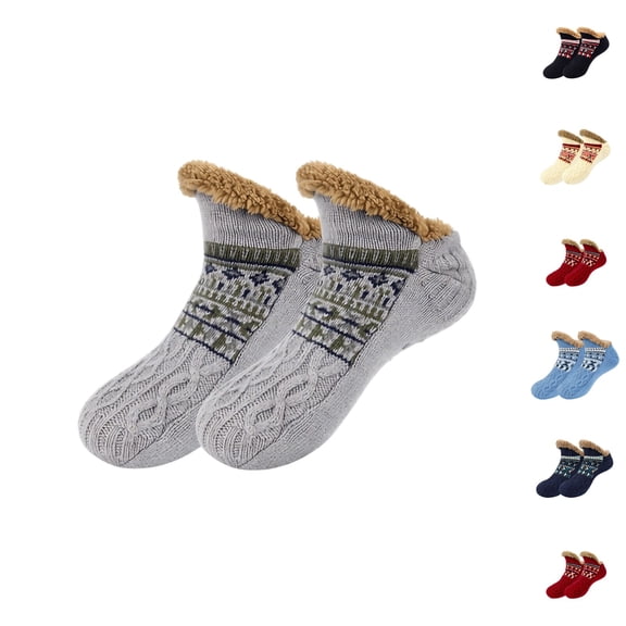 Lumtrix Fuzzy Slipper Socks Sherpa Lined Non Slip Low Cut Warm Socks For Men Women Comfort Christmas Stocking Stuffers Gray One Size