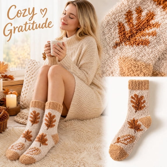 Lumtrix Fuzzy Socks For Women Men Cozy Winter Fluffy Slipper Socks Fall Soft Plush Warm Thick Socks For Sleeping, Lounge & Home Wear, Cute Thanksgiving Holiday Gifts D One Size