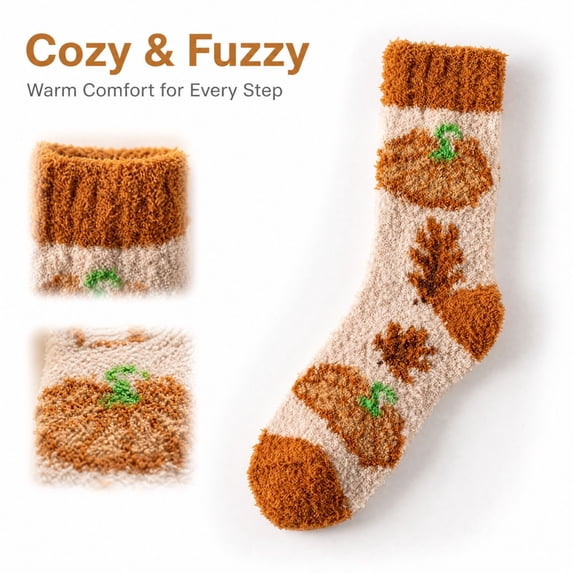 Lumtrix Fuzzy Socks For Women Men Cozy Winter Fluffy Slipper Socks Fall Soft Plush Warm Thick Socks For Sleeping, Lounge & Home Wear, Cute Thanksgiving Holiday Gifts B One Size