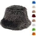 thumbnail image 1 of Lumtrix Fuzzy Winter Bucket Hats for Women, Men Warm Faux Fur Cap Plush Cute Trendy Y2K Solid Color Hat Dark Gray One Size, 1 of 6