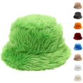 thumbnail image 1 of Lumtrix Fuzzy Winter Bucket Hats for Women, Men Warm Faux Fur Cap Plush Cute Trendy Y2K Solid Color Hat Green One Size, 1 of 6