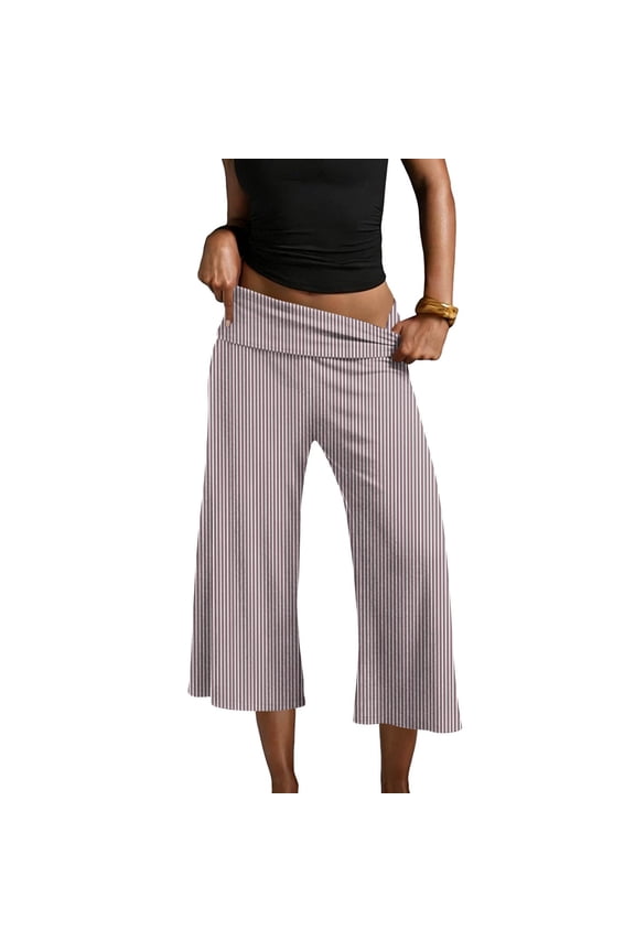 Gaucho Pants For Women Fold Over Flowy Low Rise Wide Leg Capri Pants Dressy Casual Stretch Cropped Pant Wine S