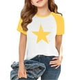 thumbnail image 1 of Lumtrix Girl's Star Print Short Sleeve T Shirts Crewneck Loose Fit Tops Summer Casual Blouses 2-14 Years Yellow 120, 1 of 3