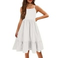 thumbnail image 1 of Lumtrix Girl's Summer Sundress Spaghetti Strap Solid Cotton Long Maxi Dress Casual Cami Dresses for 3-14 Years White 150, 1 of 4