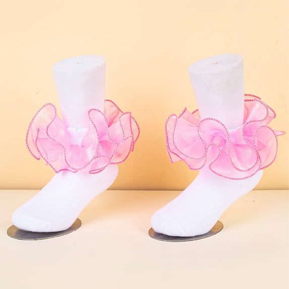 Lumtrix Girls Big Ruffle Socks Soft Cute Classic Colorful Double Lace Frilly Cotton Dress Sock For Kids Daily School Party Birthday Breathable Lightweight Comfy Gift Pink XS
