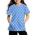 thumbnail image 1 of Lumtrix Girls Boho Print Shirts Summer Casual Polka Dot Short Sleeve Crewneck Tops with Pocket for 2-14 Years Blue 160, 1 of 5