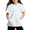 thumbnail image 1 of Lumtrix Girls Boho Print Shirts Summer Casual Polka Dot Short Sleeve Crewneck Tops with Pocket for 2-14 Years Light Blue 120, 1 of 5