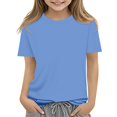 thumbnail image 1 of Lumtrix Girls Casual Shirts Short Sleeve Summer Crew Neck Plain Tees Tops Clothes for Kids 2-14 Years Light Blue 150, 1 of 9