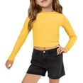 thumbnail image 1 of Lumtrix Girls Crop Tops Long Sleeve Shirts Crewneck Ruched Side Slim Fit Blouses Casual Tee Shirt 4-15 Years Yellow 140, 1 of 3