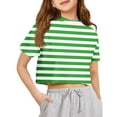 thumbnail image 1 of Lumtrix Girls Crop Tops Short Sleeve T-Shirts for Girl Crew Neck Striped Print Basic Tee Size 2-14 Years Green 150, 1 of 5