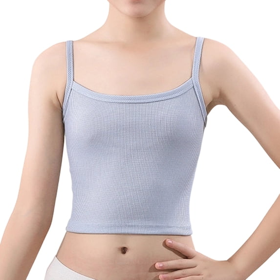 Lumtrix Girls Dance Sport Cami Ribbed Cropped Tank Top Casual Square Neck Solid Color Undershirt Blue L
