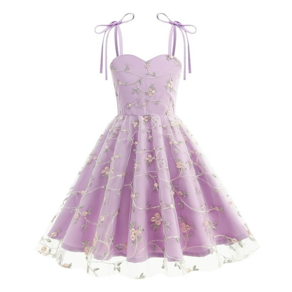 Lumtrix Girls Dresses Formal Party Wedding Tulle Sleeveless Embroidered Floral Contrast Mesh High Low Dress for 2-14 Y Light Purple 140-L