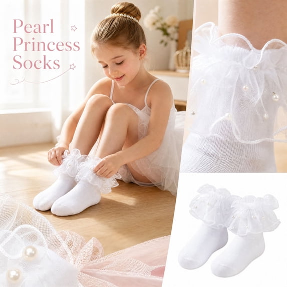 Lumtrix Girls Frilly Double Ruffle Lace Socks Soft Cotton Ankle Dress Socks Turn Cuff Ruffle Dress Sock For Little Girl Kids White XL