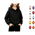 thumbnail image 1 of Lumtrix Girls Hoodies Trendy Long Sleeve Hooded Sweatshirt Cute Fall Winter Pullover with Pocket Black 130, 1 of 10