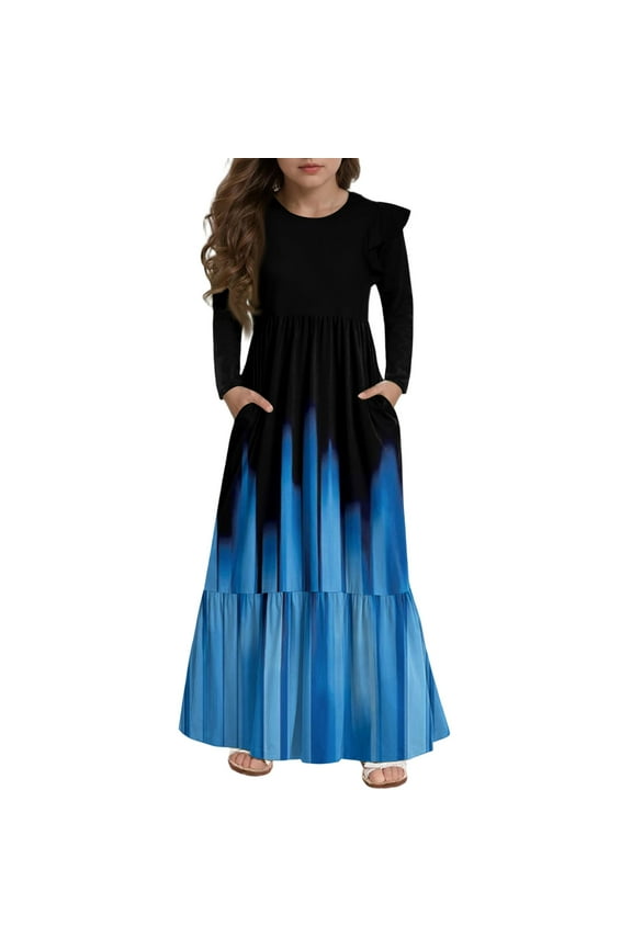 Girls Long Sleeve Skater Dress Kids Casual Crewneck A-Line Flowy Fall Dresses School Party Dress for 3-14 Years Light Purple 120