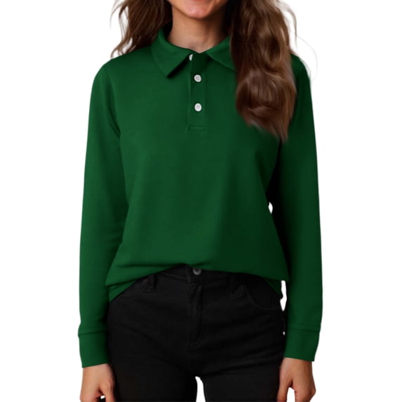 Lumtrix Girls Polo Shirts Long Sleeve Casual School Uniform Collared Button Down Cotton Tops Work T ShirtArmy Green 110
