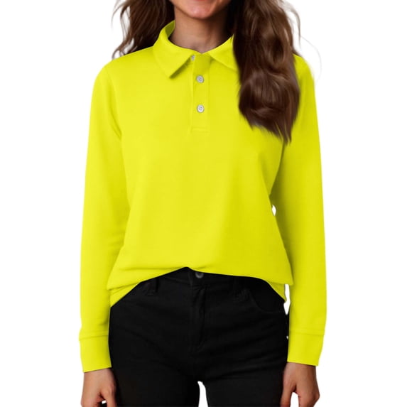 Lumtrix Girls Polo Shirts Long Sleeve Casual School Uniform Collared Button Down Cotton Tops Work T ShirtYellow 160