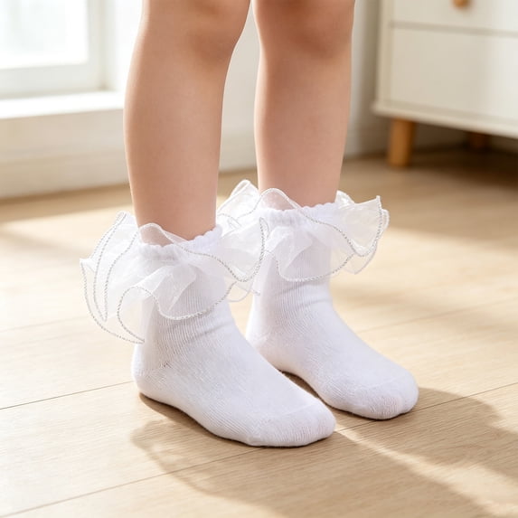 Lumtrix Girls Ruffle Socks Toddler Double Lace Frilly Socks Dress Socks Sock For Little Kids Silver S