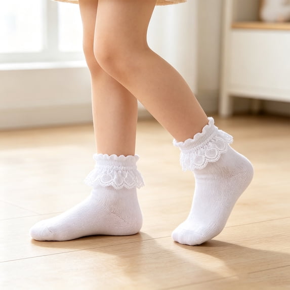 Lumtrix Girls Ruffle Socks White Ruffled Lace Socks Cute Cotton Socks For Toddler Frilly Dress Princess And School Uniforms White S