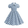 thumbnail image 1 of Lumtrix Girls Short Sleeve 50s Lapel Vintage Swing Dress Polka Dot Dress Casual A-Line Party Dress for 3-14 Years Dark Blue 150, 1 of 6