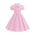 thumbnail image 1 of Lumtrix Girls Short Sleeve 50s Lapel Vintage Swing Dress Polka Dot Dress Casual A-Line Party Dress for 3-14 Years Pink 140, 1 of 7