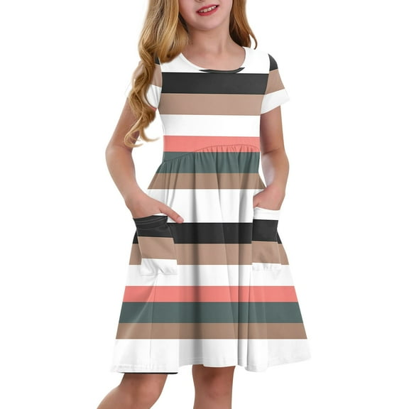 Lumtrix Girls Short Sleeve Boho Polka Dot A-Line Dress with Pockets Summer Casual Lightweight Sundress for 3-14 Years Multicolor 140