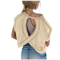 thumbnail image 1 of Lumtrix Girls Short Sleeve Crop Top Crewneck Backless Loose Fitted Basic Pullover Tops Teens Casual Oversize Sports Tee Beige 140, 1 of 4