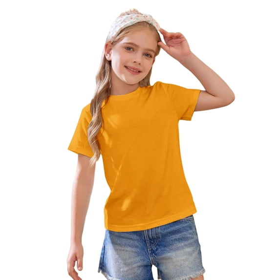 Lumtrix Girls Short Sleeve T-Shirts Oversize Top Shirt For Tween Girl Trendy Clothes Basic Tee Size 5-14 Years Yellow 120