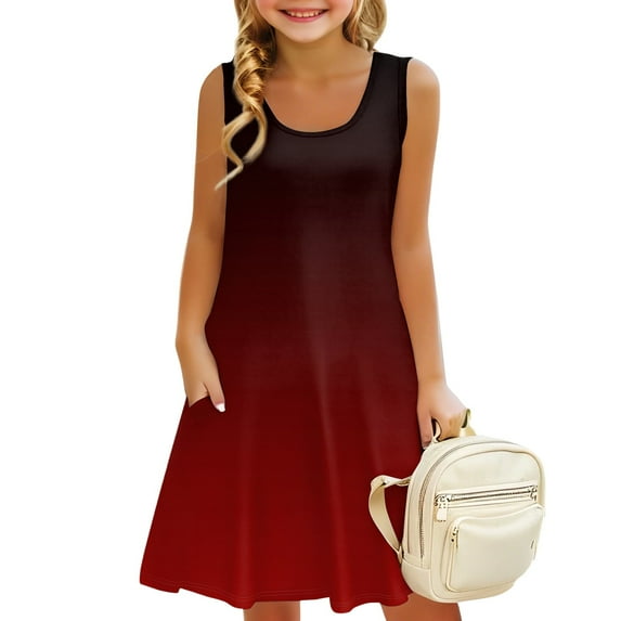 Lumtrix Girls Sleeveless Summer Dress Kids Tie Dye Casual Crewneck Loose Beach Short Dresses with Pockets 3-14 Years Purple 110