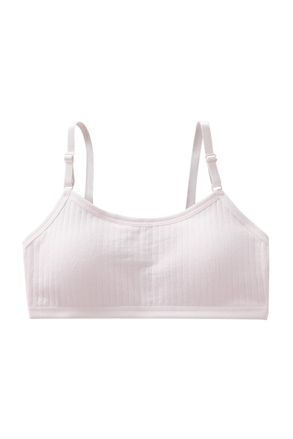 Girls Softness Training Bra Casual Square Adjustable Straps Ribbed Everyday Bras Pink One Size