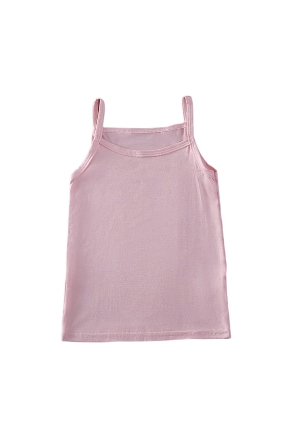 Girls Spaghetti Strap Basic Round Neck No Pads Camisole Undershirts Tank Tops Breathable Stretchy Multi-Color Light pink 170