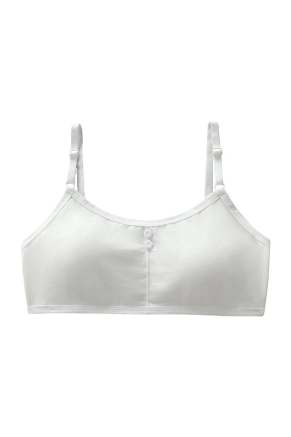 Girls Sports Training Bra Athletic Adjustable Camis Dance Yoga Crop Tops with Cute Button White One Size