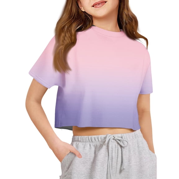 Lumtrix Crop Tops for Teen Girls Cute Short Sleeve Gradient Summer T Shirt Crewneck Fashion Shirts Tee Pink 160