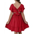 thumbnail image 1 of Lumtrix Girls Summer Tie Back Dress Elegant Ruffle Short Sleeve Kids Off Shoulder Dresses Size 3-14 Years Red 110, 1 of 7