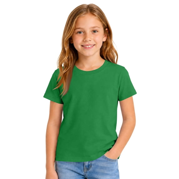Lumtrix Girls Summer Tops Short Sleeve T Shirts for Kids Soft Casual Basic Crewneck Solid Color Tees Army Green 150