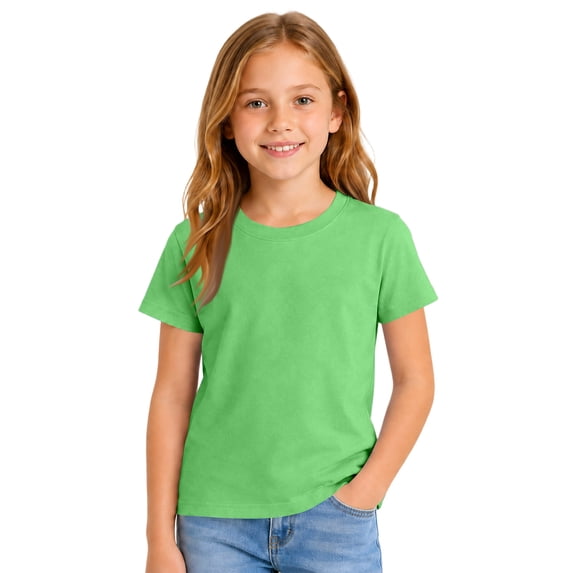 Lumtrix Girls Summer Tops Short Sleeve T Shirts for Kids Soft Casual Basic Crewneck Solid Color Tees Green 150