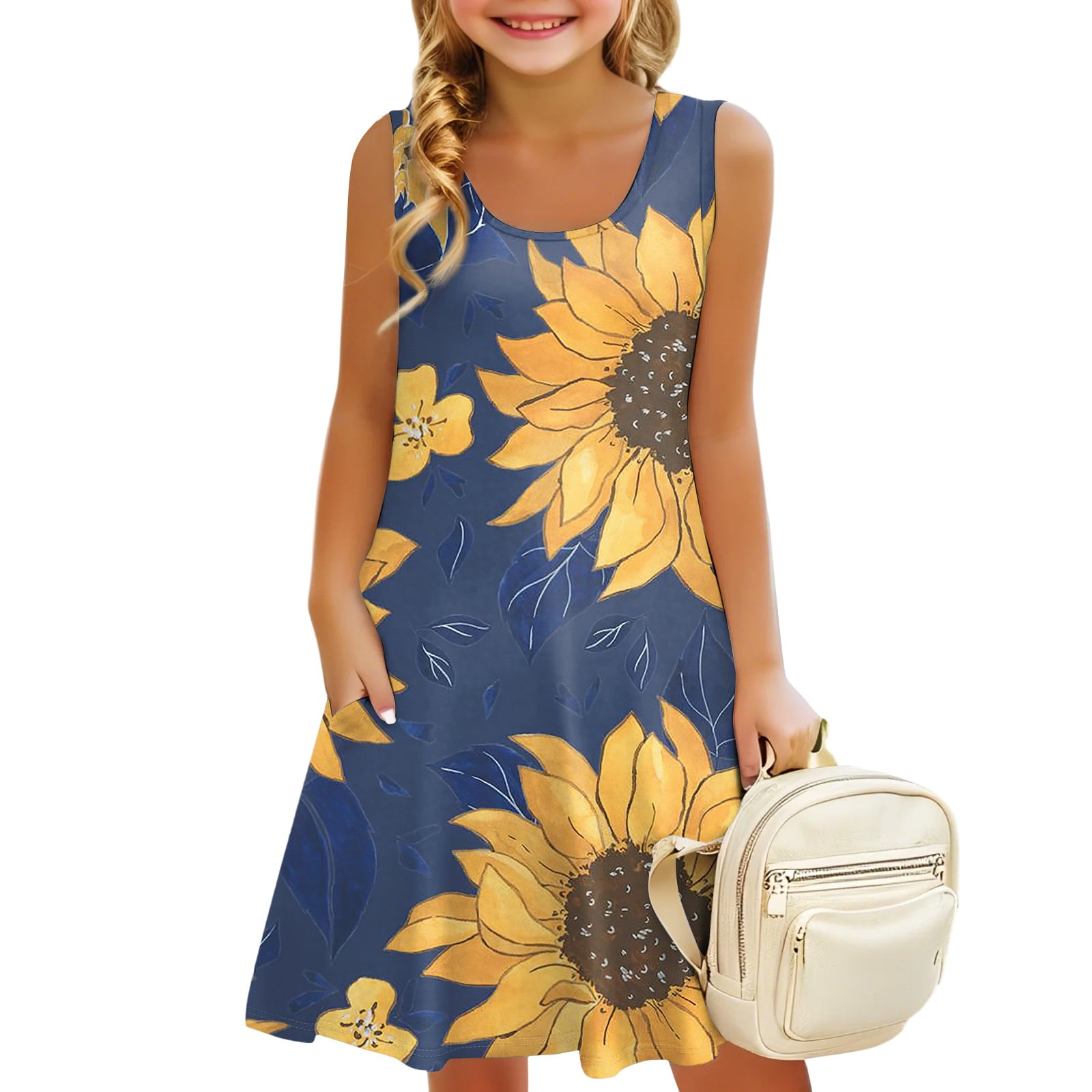 Girls' Colorful Sundress with Geometric Print - Sleeveless Summer Dress main image 1