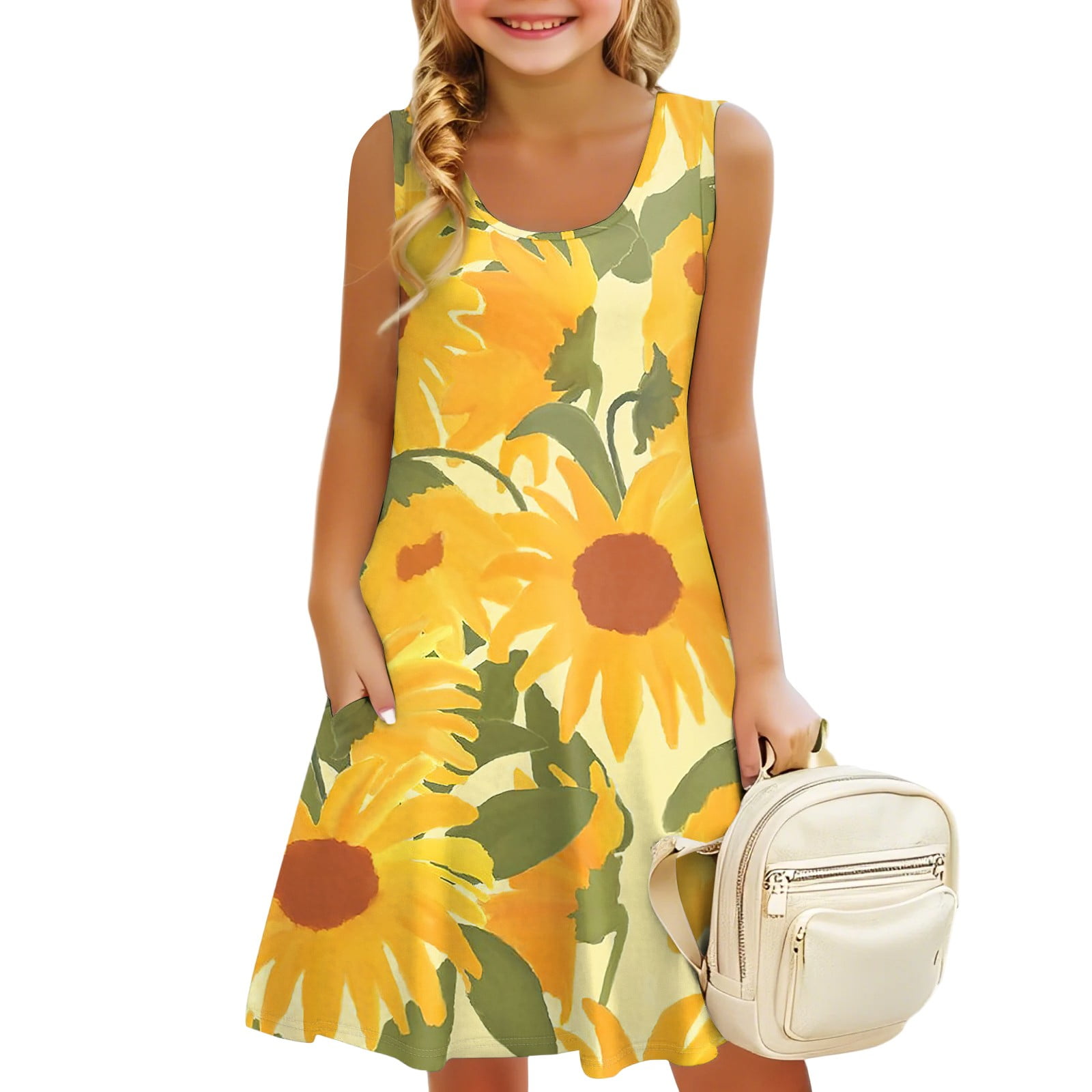 Girls' Colorful Sundress with Geometric Print - Sleeveless Summer Dress main image 0