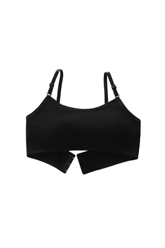 Girls Training Bras Ribbed Underwear with Pads and Adjustable Spaghetti Straps Black One Size