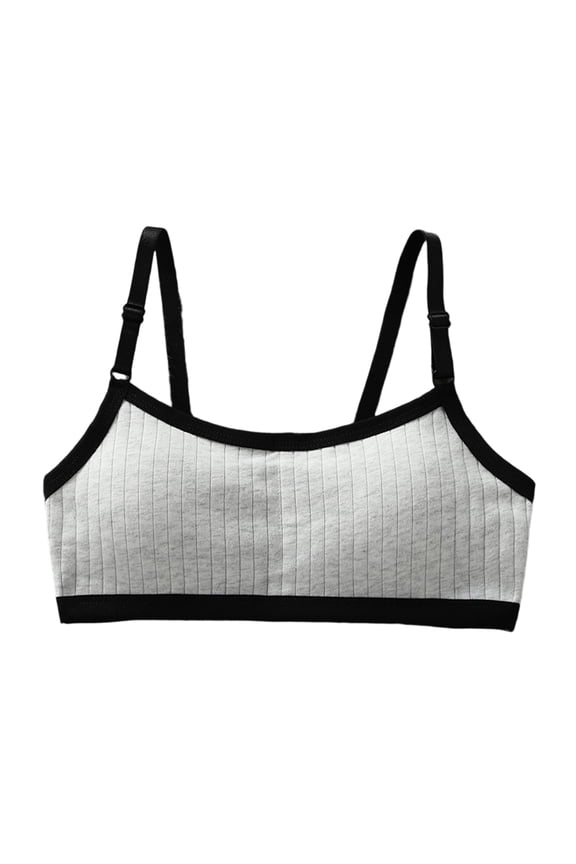 Girls Training Bras Soft Fixed Padding Training Bras Seamless Cozy Bras Adjustable Straps Ribbed Bras Gray XL