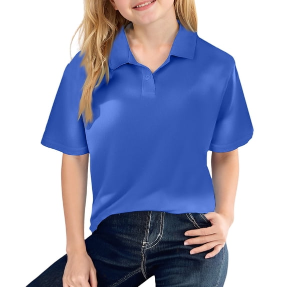 Lumtrix Girls Uniform Shirts Fashion Short Sleeve Collar Polo Shirts Button Down Cute Spring Summer Active Tops School UniformRoyal Blue 130