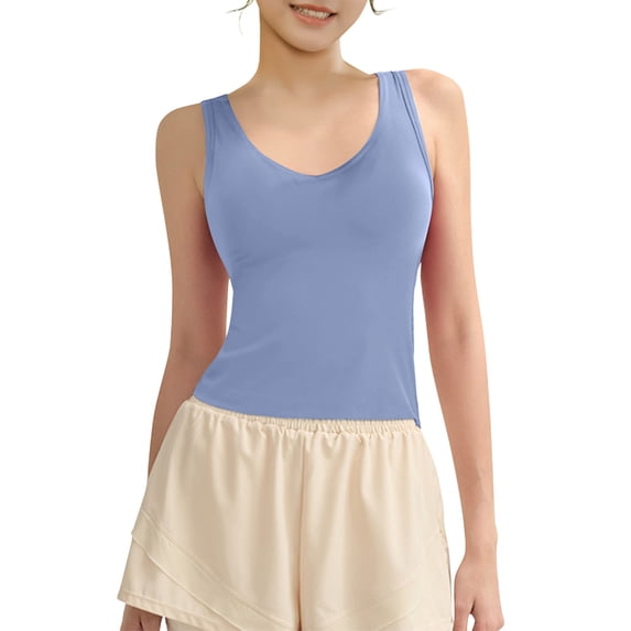 Lumtrix Girls V Neck Tank Tops Wide Strap Sleeveless Solid Undershirts Casual Summer Slim Fitted Cami Light Blue S