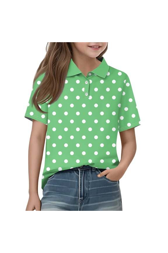 Girls' Y2K Polka Dot Graphic Short Sleeve Polo Shirts Golf Tennis School Uniform Blouses for 3-14 Y Green 150